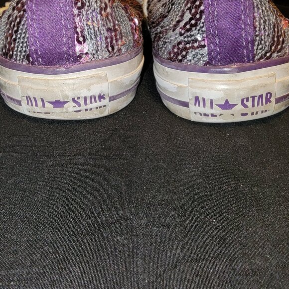 Purple Silver Sequin Converse 9.5 Women Low Top Glitter Festival Tennis Shoes - Picture 8 of 9